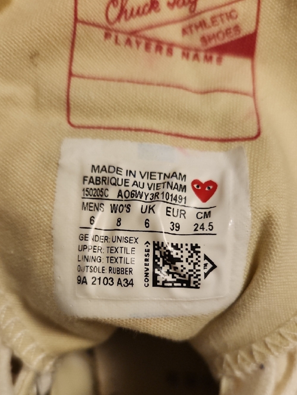 Converse High Top Sneakers Comme Des Garçons in Cream with Red Heart - Picture 3 of 8